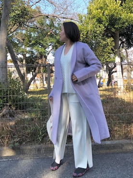 「オールホワイト」｜「アイテム（チェスターコート）」を使った、kaorinnさん（レディース・158cm）の春コーディネート