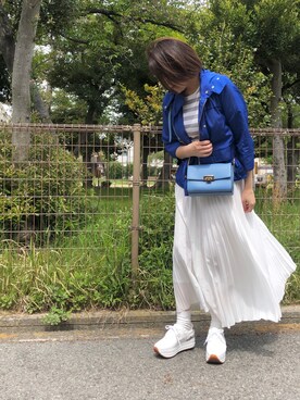 「ブルー x ホワイト」｜「アイテム（ブルゾン）」を使った、kaorinnさん（レディース・157cm）の夏コーディネート