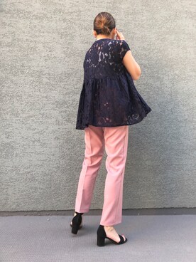 「くすみピンク」｜「アイテム（スラックス）」を使った、kaorinnさん（レディース・158cm）の夏コーディネート