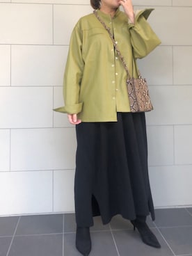「フェイクレザー」｜「アイテム（ノーカラージャケット）」を使った、kaorinnさん（レディース・158cm）の秋コーディネート