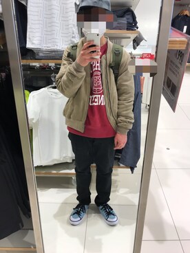 「しまむら（シマムラ）のアイテム（ブルゾン）」を使った、 ucさん（メンズ・159cm）の春コーディネート