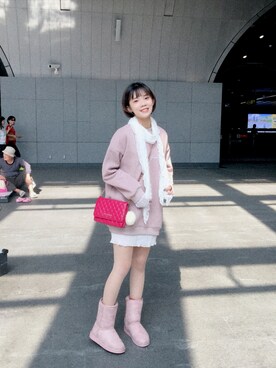 「アイテム（ブーティ、ピンク系）」を使った、Beckyさん（レディース・152cm）の秋コーディネート