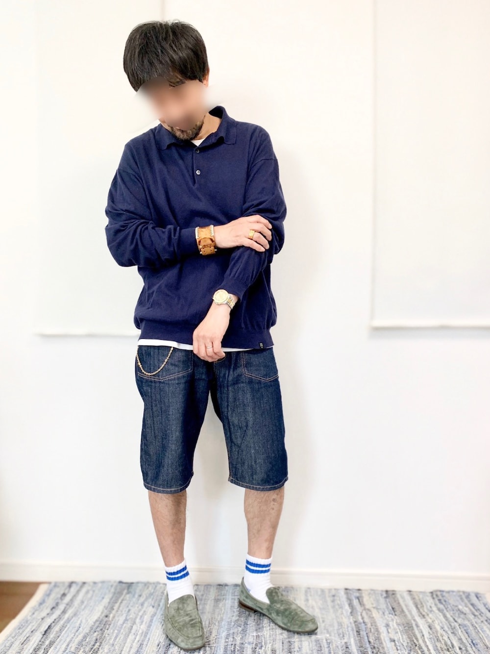 「シンプルコーデ、ハーフパンツ、お洒落さんとつながりたい、オトナカジュアル、大人カジュアル、40代、40代男性、休日スタイル、今日のコーデ、いいね、save、フォローお願いします🤑」｜「BEDWIN & THE HEARTBREAKERSのアイテム（ポロシャツ、ブルー系）」を使った、kotakahashi 相互さん（メンズ・173cm）の春コーディネートの1枚目の写真