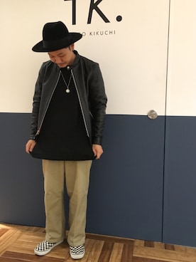 「KIJIMA TAKAYUKI」｜「アイテム（ライダースジャケット）」を使った、so-yaさん（メンズ・169cm）の秋コーディネート
