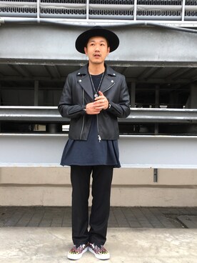 「tk.TAKEO KIKUCHI」｜「アイテム（ライダースジャケット）」を使った、so-yaさん（メンズ・169cm）の冬コーディネート