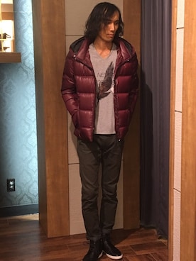 「フェザー」｜「アイテム（ダウンジャケット/コート）」を使った、Suguru Yoshizakiさん（メンズ・178cm）の秋コーディネート