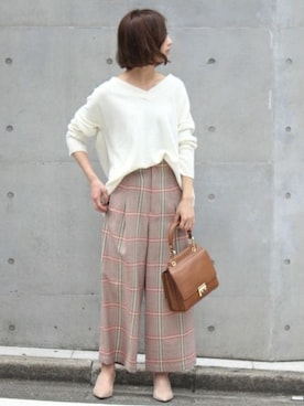 「Noble（ノーブル）のWチェックサイドアジャストパンツ◆（その他パンツ、その他）」を使った、yumiさん（レディース・158cm）の秋コーディネート
