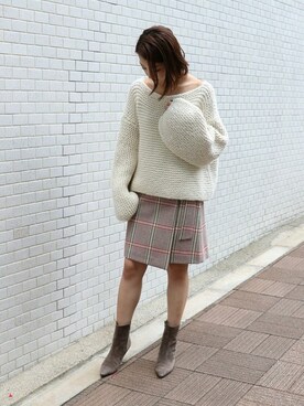 「Noble（ノーブル）のWチェックラップミニスカート◆（スカート、その他）」を使った、yumiさん（レディース・158cm）の秋コーディネート
