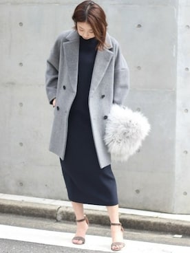 「Noble（ノーブル）のW/Ny ビーバーオーバーコート◆（その他アウター）」を使った、yumiさん（レディース・158cm）の秋コーディネート