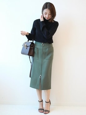 「Noble（ノーブル）のスムースヤーンバルーンリブソデプルオーバー◆（ニット/セーター）」を使った、yumiさん（レディース・158cm）の秋コーディネート