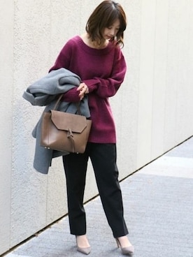 「Noble（ノーブル）のW/Ny ビーバーオーバーコート◆（その他アウター）」を使った、yumiさん（レディース・158cm）の冬コーディネート