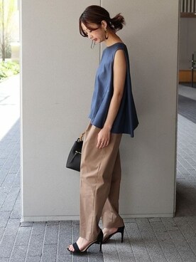 「Noble（ノーブル）の*エステルスラブバックタックブラウス◆（シャツ/ブラウス、ブルー系）」を使った、yumiさん（レディース・158cm）の春コーディネート