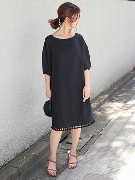 「Noble（ノーブル）のタッセルトリムワンピース◆（ワンピース、ブラック系）」を使った、yumiさん（レディース・158cm）の春コーディネート