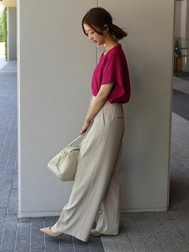 「Noble（ノーブル）の*クルーネック プルオーバー◆（シャツ/ブラウス、ピンク系）」を使った、yumiさん（レディース・158cm）の夏コーディネート