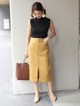 「Spick & Span（スピックアンドスパン）の*T/Wダブルクロス フープジップタイトスカート3◆（スカート、イエロー系）」を使った、yumiさん（レディース・158cm）の夏コーディネート