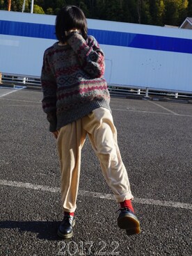 「no brand（ノーブランド）のアイテム（その他パンツ、ベージュ系）」を使った、asako*さん（レディース・158cm）の冬コーディネート