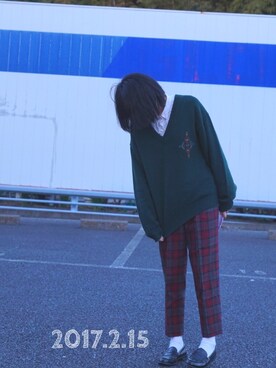 「usedのアイテム（ニット/セーター、グリーン系）」を使った、asako*さん（レディース・158cm）の冬コーディネート