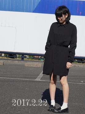 「usedのアイテム（ワンピース、ブラック系）」を使った、asako*さん（レディース・158cm）の冬コーディネート