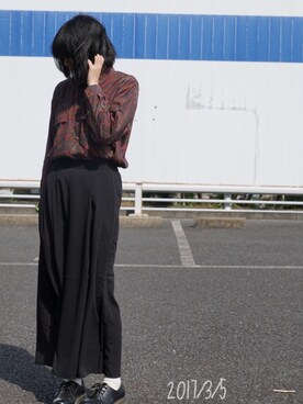 「GU（ジーユー）のアイテム（その他パンツ、ブラック系）」を使った、asako*さん（レディース・158cm）の春コーディネート