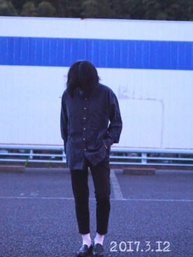 「usedのアイテム（シャツ/ブラウス、ブルー系）」を使った、asako*さん（レディース・158cm）の春コーディネート