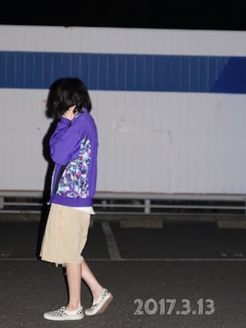 「Champion（チャンピオン）のアイテム（ジャージ、パープル系）」を使った、asako*さん（レディース・158cm）の春コーディネート