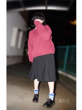 「Champion（チャンピオン）のアイテム（スウェット、パープル系）」を使った、asako*さん（レディース・158cm）の春コーディネート