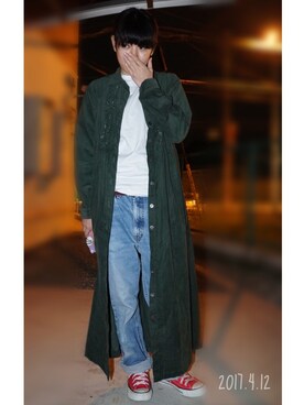 「CONVERSE（コンバース）のconverse コンバース ALL STAR HI オールスター ハイ 3206 RED(US)（スニーカー、レッド系）」を使った、asako*さん（レディース・158cm）の春コーディネート