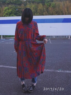 「usedのアイテム（ワンピース、レッド系）」を使った、asako*さん（レディース・158cm）の春コーディネート