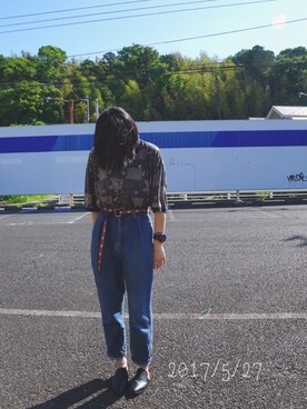 「usedのアイテム（シャツ/ブラウス、グリーン系）」を使った、asako*さん（レディース・158cm）の春コーディネート