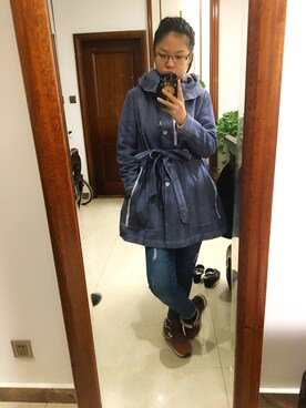 「小店购得のアイテム（ピーコート、ブルー系）」を使った、LL咚咚咚さん（レディース・166cm）の秋コーディネート