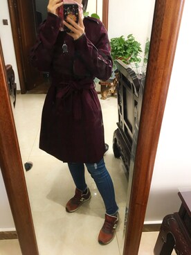 「wenduのアイテム（トレンチコート、パープル系）」を使った、LL咚咚咚さん（レディース・166cm）の秋コーディネート