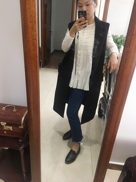 「GIRDEARのアイテム（ベスト、ブラック系）」を使った、LL咚咚咚さん（レディース・166cm）の秋コーディネート