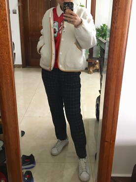 「AMASSのアイテム（ノーカラージャケット、ホワイト系）」を使った、LL咚咚咚さん（レディース・166cm）の秋コーディネート