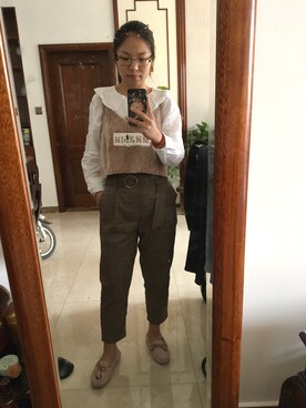 「BBFERのアイテム（チノパンツ、ブラウン系）」を使った、LL咚咚咚さん（レディース・166cm）の秋コーディネート