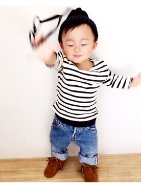 「アイテム（ブーツ）」を使った、miyuuu.さん（キッズ・70cm）の秋コーディネート