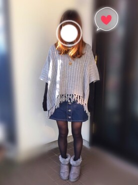 「ムートンブーツ」｜「アイテム（ポンチョ）」を使った、hanon✩さん（レディース・162cm）の冬コーディネート
