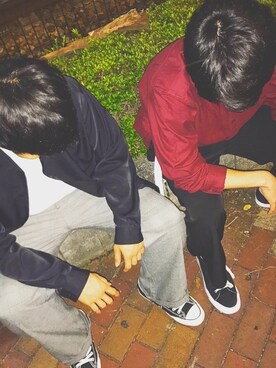 「GU（ジーユー）のアイテム（シャツ/ブラウス、レッド系）」を使った、Yuuuuukiさん（メンズ・170cm）の秋コーディネート