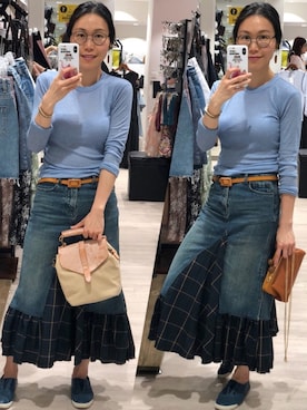 「blue」｜「アイテム（バックパック/リュック）」を使った、Yukki Liさん（レディース・158cm）の春コーディネート