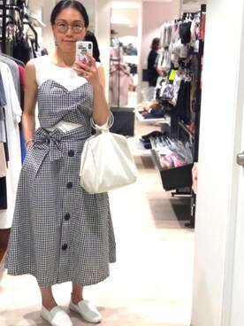 「アイテム（レインシューズ、ホワイト系）」を使った、Yukki Liさん（レディース・158cm）の夏コーディネート