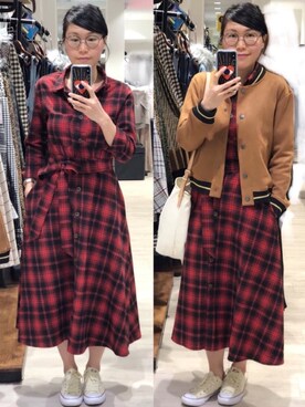 「red」｜「アイテム（その他）」を使った、Yukki Liさん（レディース・158cm）の秋コーディネート