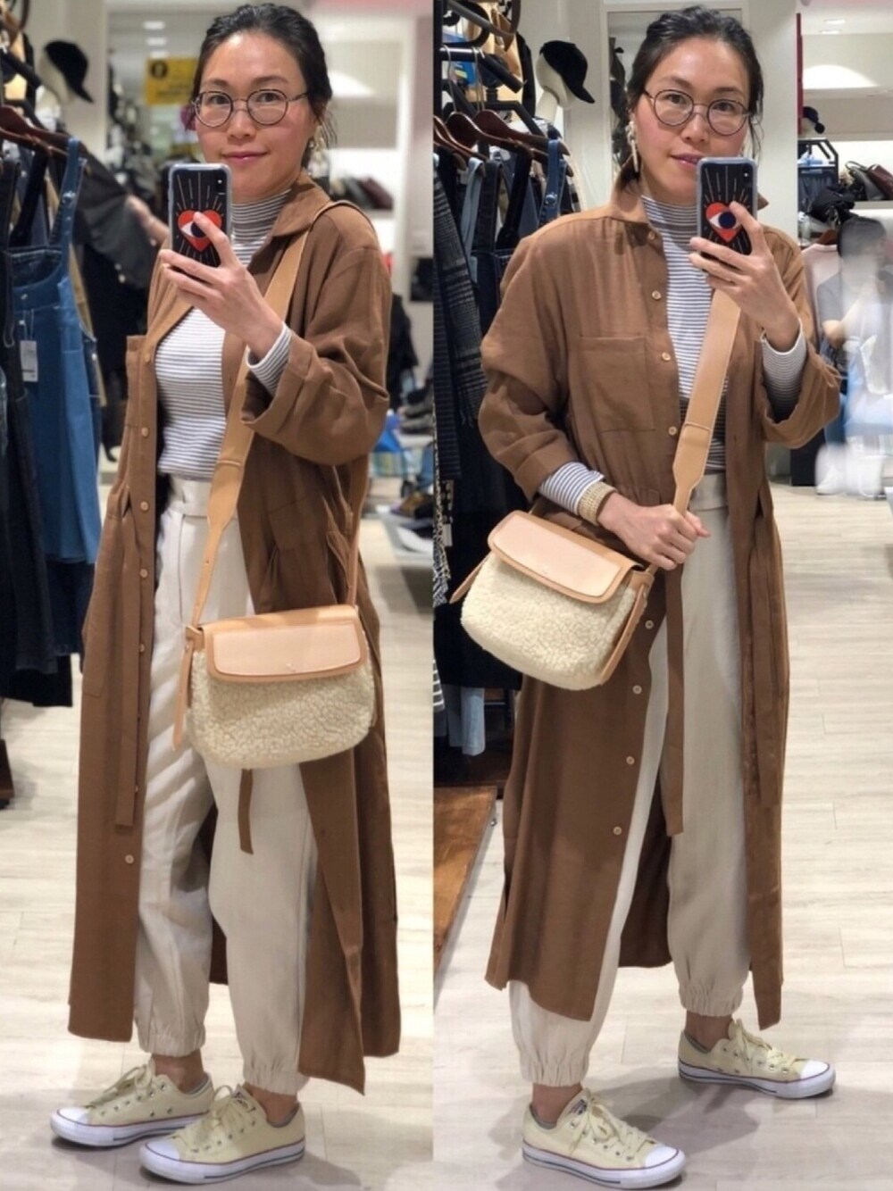 「earthtone」｜「no brandのアイテム（イヤリング、ベージュ系）」を使った、Yukki Liさん（レディース・158cm）の冬コーディネートの1枚目の写真