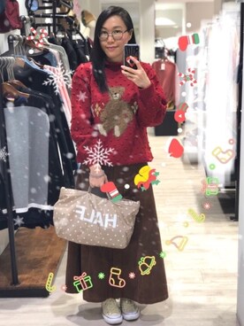 「red」｜「アイテム（その他）」を使った、Yukki Liさん（レディース・158cm）の冬コーディネート
