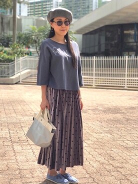 「アイテム（ハンチング/ベレー帽、シルバー系）」を使った、Yukki Liさん（レディース・158cm）の冬コーディネート