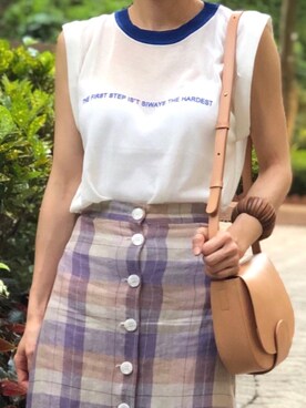 「SLOW（スロウ）のアイテム（トップス）」を使った、Yukki Liさん（レディース・158cm）の夏コーディネート