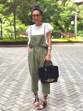「oversize」｜「アイテム（サロペット/オーバーオール）」を使った、Yukki Liさん（レディース・158cm）の夏コーディネート