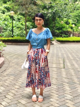 「NADA.（ナダ）のアイテム」を使った、Yukki Liさん（レディース・158cm）の夏コーディネート