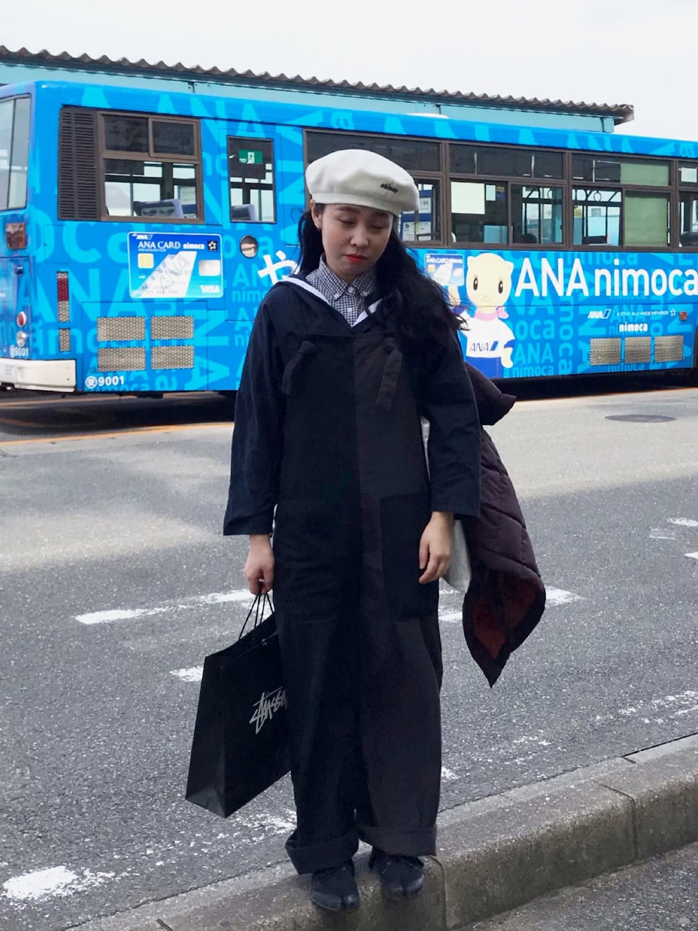 「ootd、daily look」｜「STUSSYのアイテム（ハンチング/ベレー帽、ホワイト系）」を使った、예지さん（レディース・155cm）の春コーディネートの1枚目の写真
