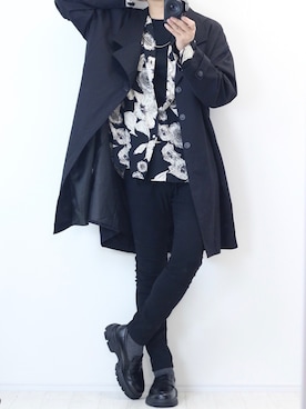 「韓国コーデ」｜「アイテム（トレンチコート）」を使った、梅田梅さん（メンズ・180cm）の冬コーディネート
