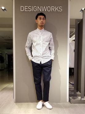 「DESIGNWORKS（デザインワークス）のアイテム（シューズ）」を使った、ナカモトさん（メンズ・177cm）の春コーディネート