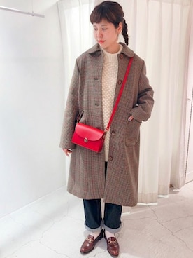 「ハイウエストパンツ」｜「アイテム（ステンカラーコート）」を使った、Dot＆Stripes CHILDWOMANさん（レディース・160cm）の冬コーディネート